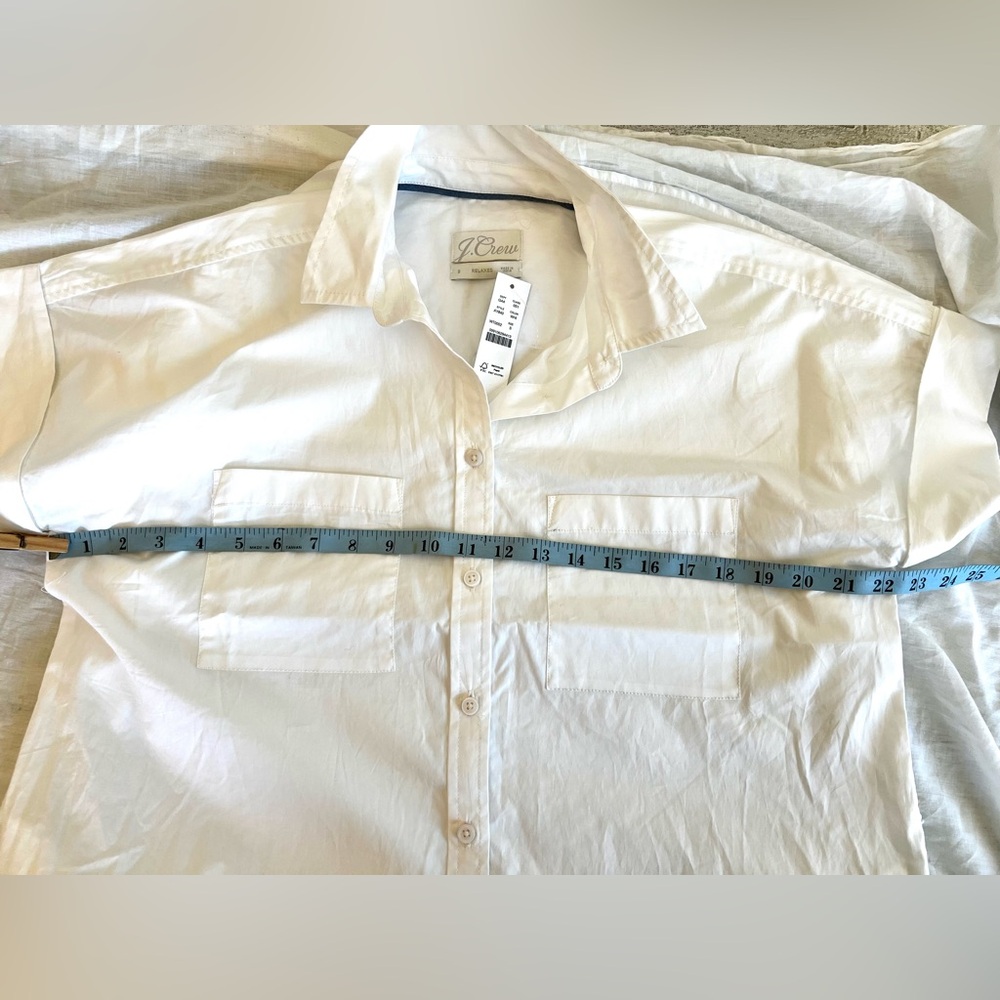 🛍️ JCREW NEW! Classic White RelaxedFit shortsleeve shirtdress wTie Belt/Pockets - Picture 8 of 10
